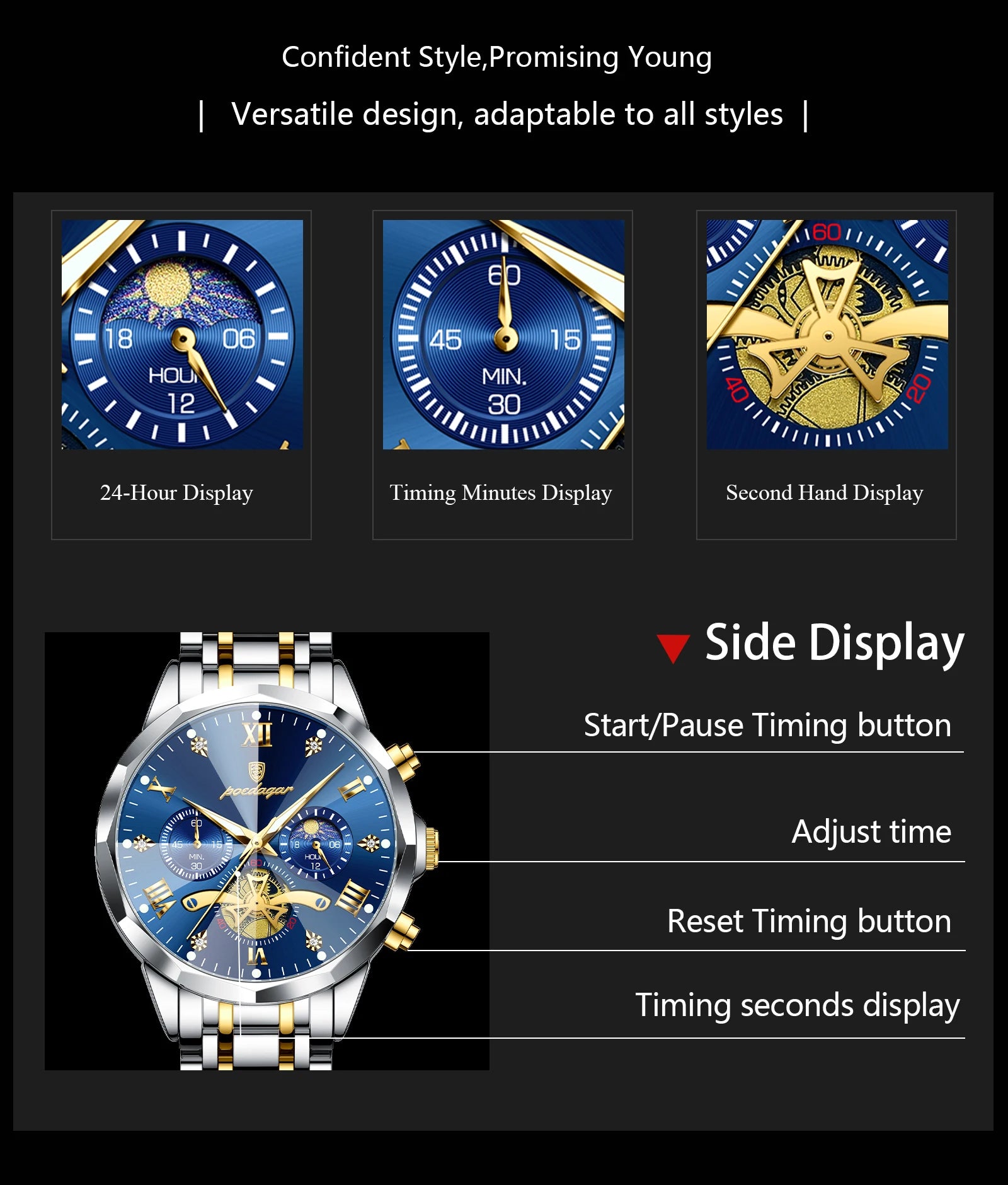 Reloj POEDAGAR de lujo para hombre, Reloj de pulsera Original resistente al agua con cronógrafo luminoso para hombre, relojes de cuarzo de acero inoxidable para hombre
