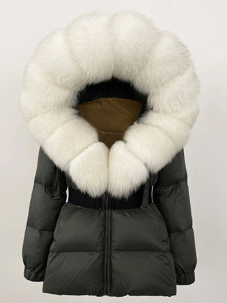 OFTBUY 2025 new women's winter clothing, white duck down coat, natural fox fur hooded jacket, fashionable warm padded jacket for women