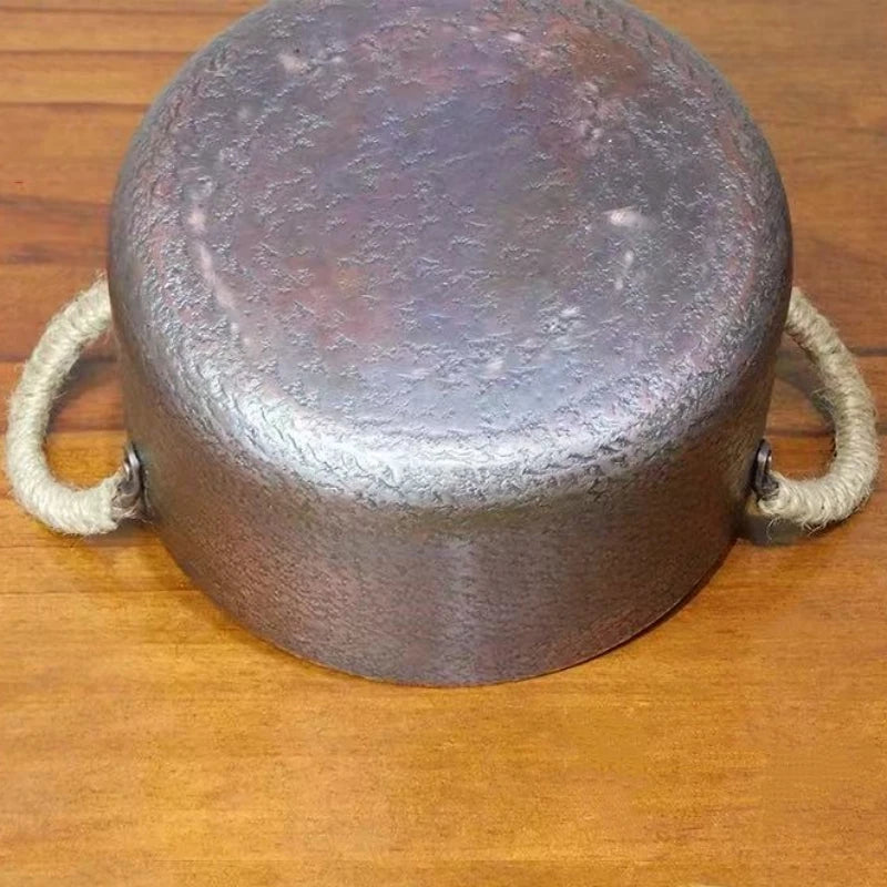 Olla de cobre vintage, utensilio de cocina de alimentos hecho a mano para hervir, asperar y estofar pasta, con tapa, ollas de mano de 18 cm