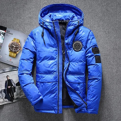 Parkas de invierno de alta calidad para hombre, cortavientos, Parkas de plumón de pato blanco, chaquetas cálidas gruesas con capucha de camuflaje para nieve, abrigo