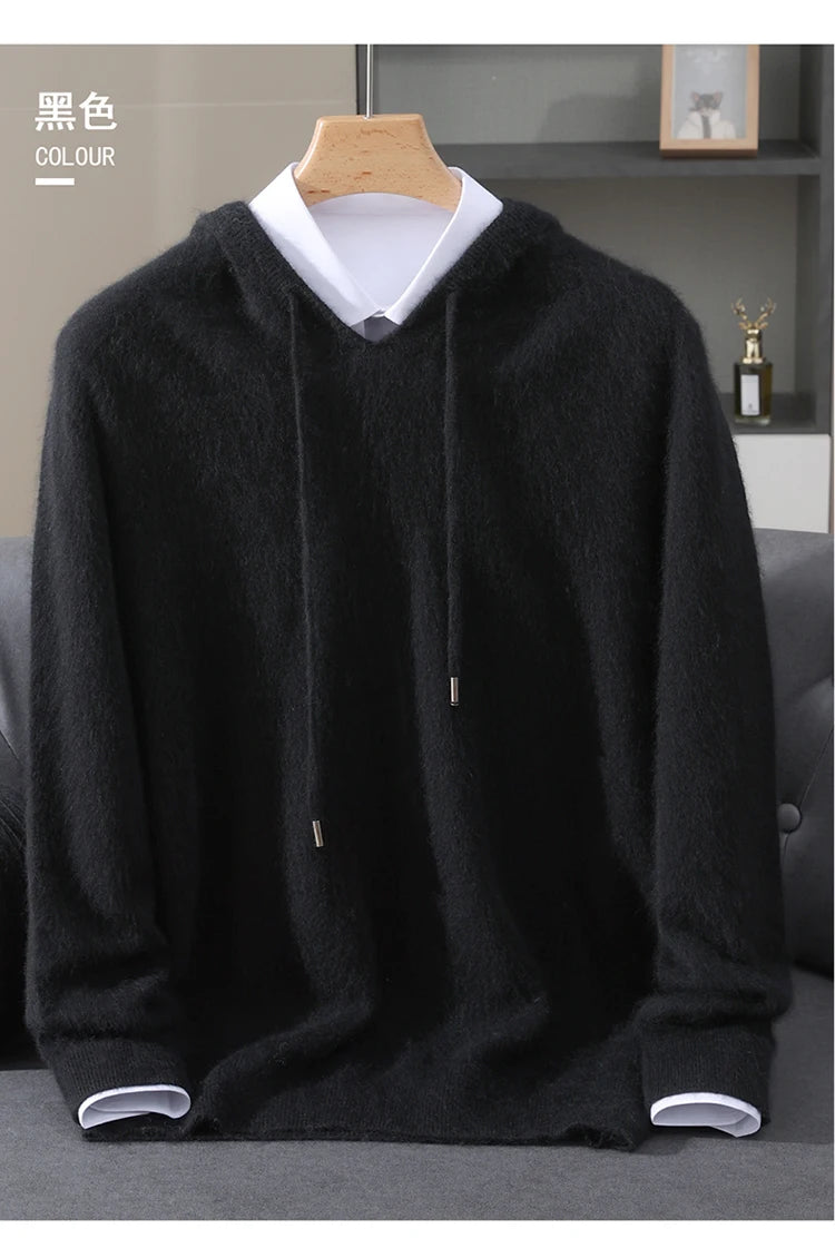 Jersey nuevo para hombre, suéter de cachemira de visón 100%, suéter informal de punto de negocios para otoño e invierno, suéter con capucha y cuello redondo para hombre, mangas completas