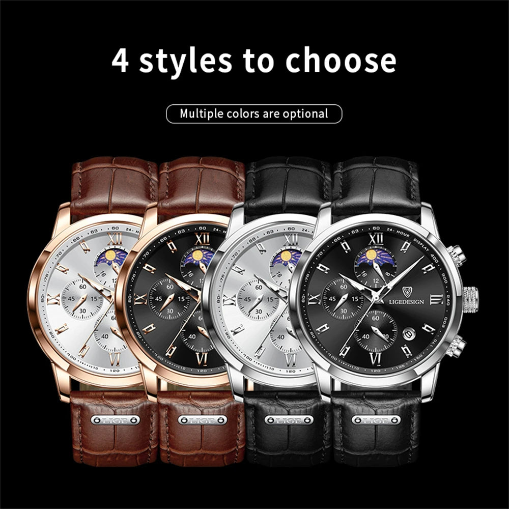 Nuevos relojes para hombre LIGE, marca superior, reloj de pulsera de lujo para hombre, reloj de cuarzo de cuero, reloj deportivo resistente al agua para hombre, reloj Masculino + caja