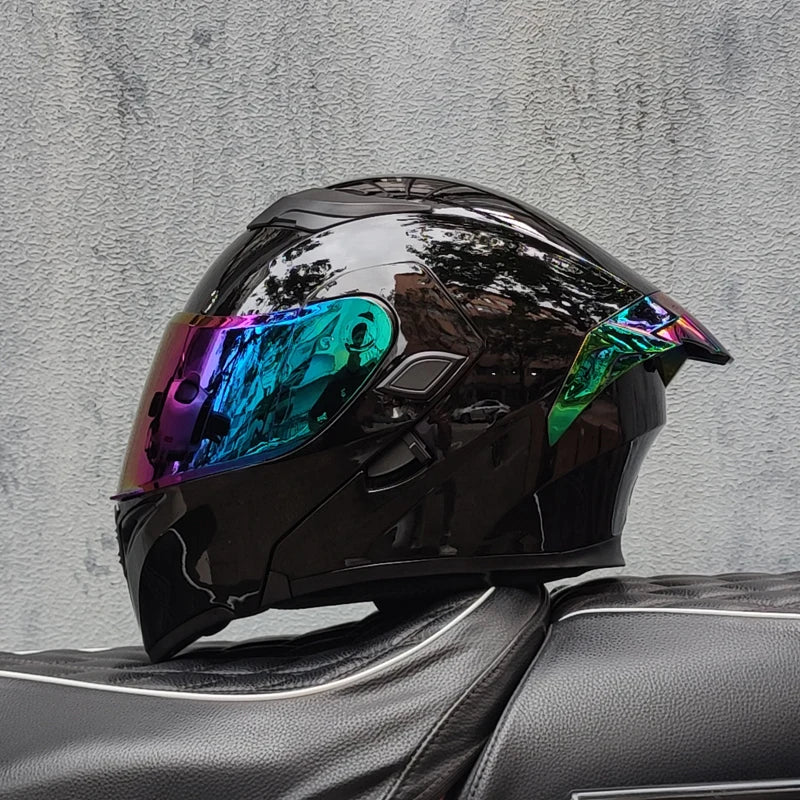 ORZ nueva calidad DOT doble lente Flip casco Abs cara completa motocicleta todoterreno casco de carreras de motos ala trasera personalizada