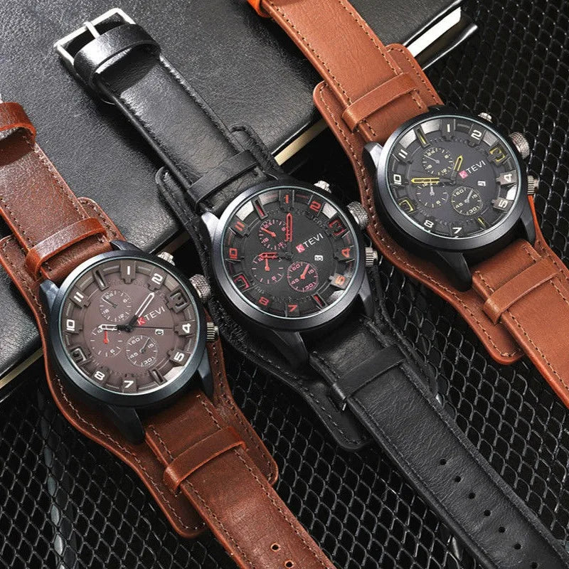 Reloj de Cuarzo para Hombre con Esfera Árabe, Correa de Cuero Informal, Relojes Deportivos con Calendario para Hombre