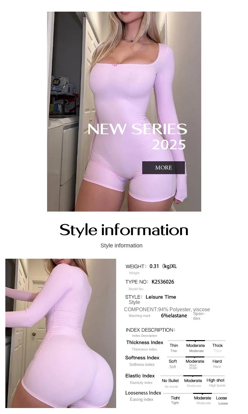 Mono Rosa Fantasía para Mujer, Mono Sexy de Manga Larga, Pantalón de Yoga, Estilo Deportivo, Mono Corto Ajustado, Ropa de Mujer