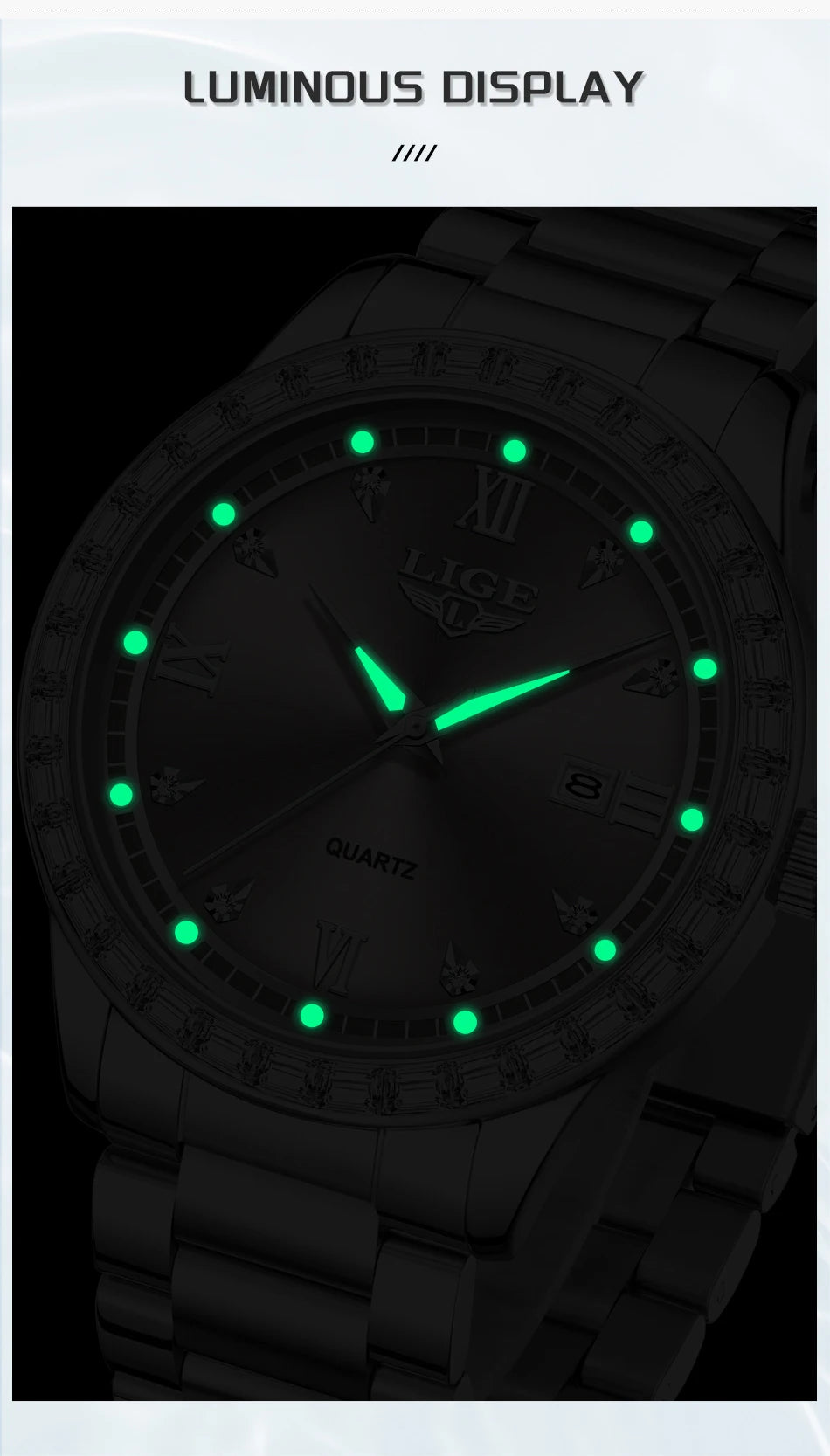 LIGE elegant women's watch Fashion waterproof clock luminous stainless steel business quartz watch for Women reloj de mujer+BOX