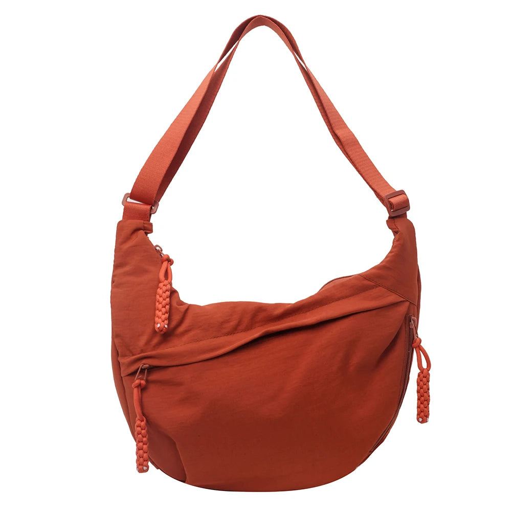 Bolso cruzado de media luna con múltiples bolsillos para mujer, bolsa de mensajero diaria de gran capacidad, correa ajustable, bolso Satchel Simple