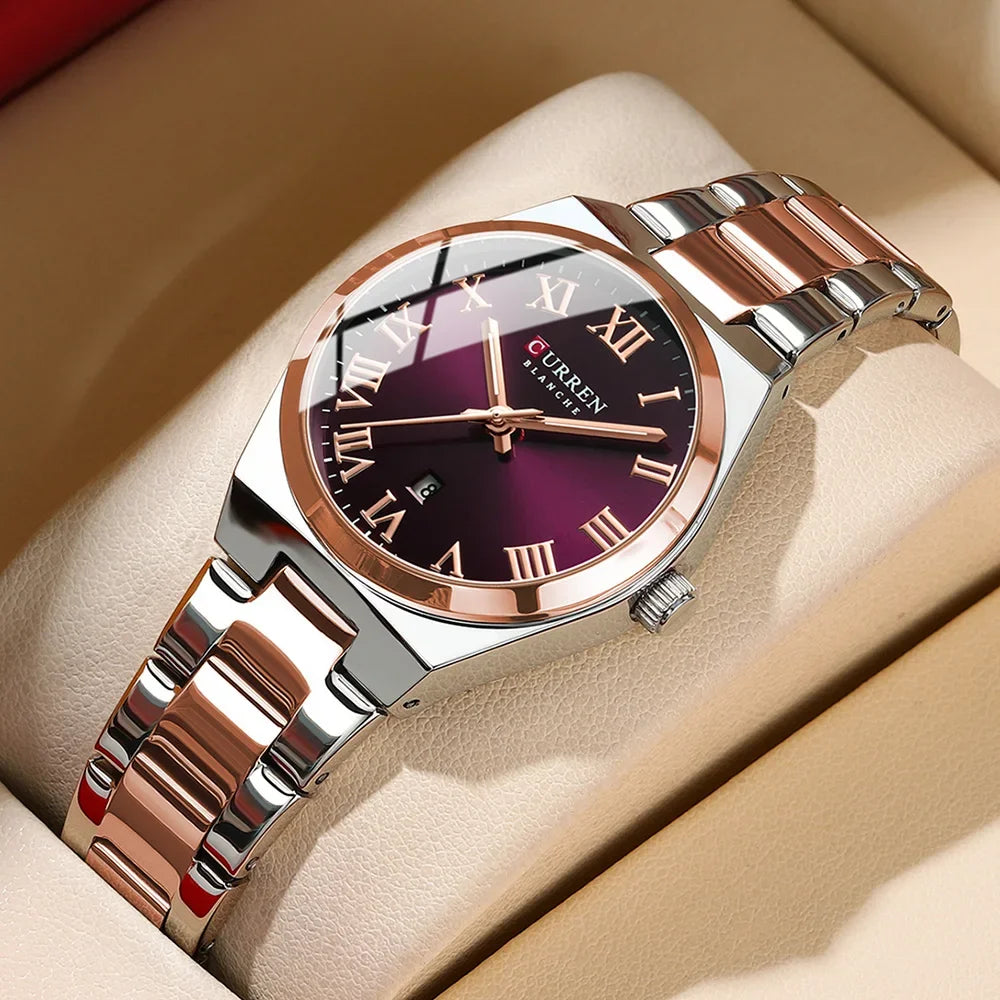 Reloj CURREN para mujer, relojes para mujer, relojes para mujer, vestido de moda resistente al agua, pulsera de acero inoxidable, relojes analógicos con fecha