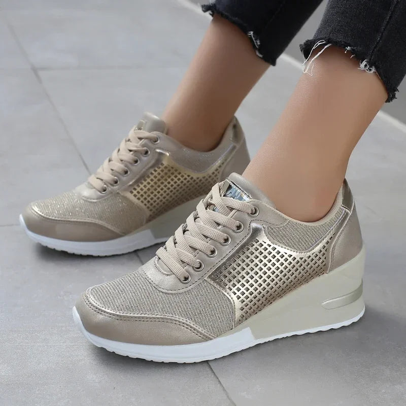 Zapatos vulcanizados para mujer con aumento de altura, zapatos ligeros y transpirables para caminar, zapatos de plataforma para mujer, zapatillas de deporte con cuña hechas a mano
