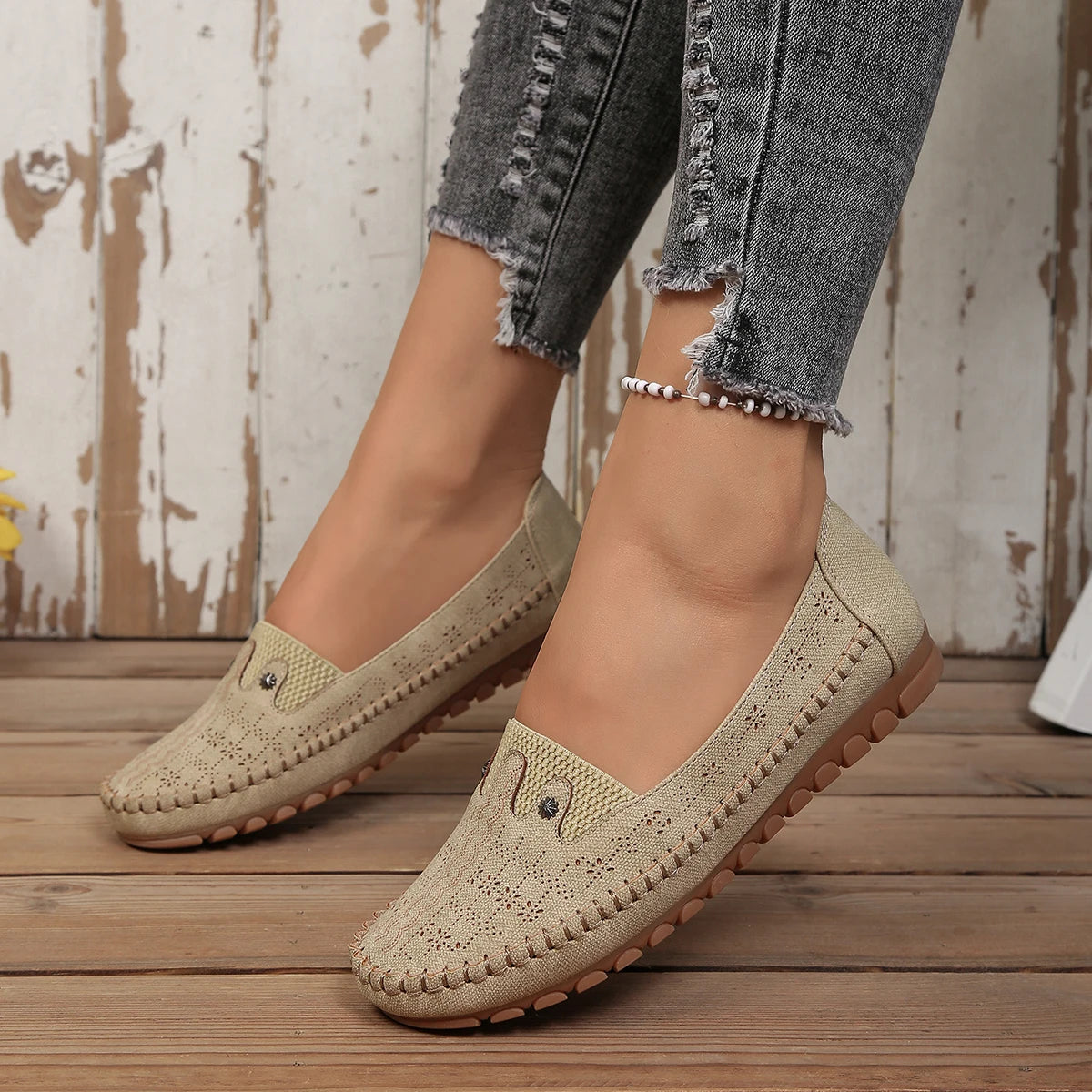 Goreyodoly, mocasines para mujer, diseño floral hueco, zapatos planos sin cordones, transpirables, ligeros, informales, para caminar, suaves y antideslizantes