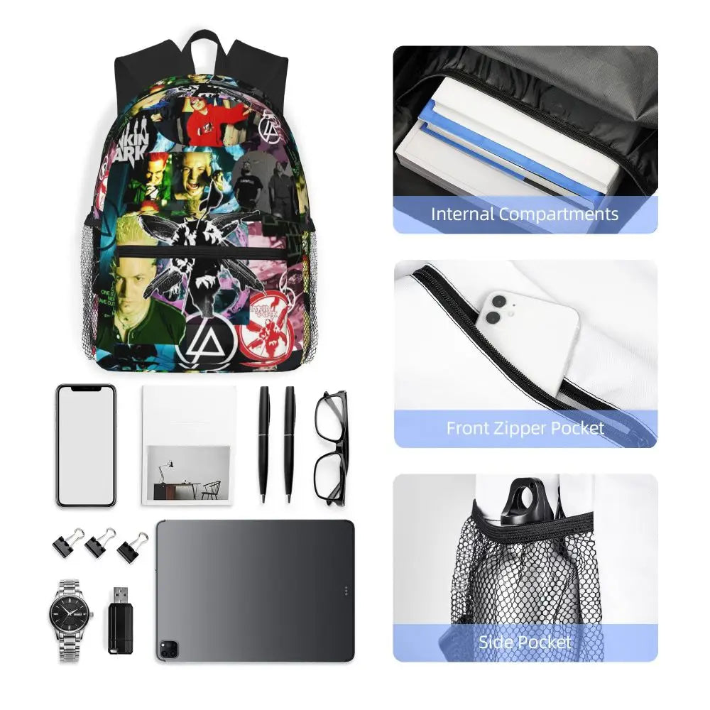 L-Linkin-S P-Park-S Band Mochila para estudiantes Mochila escolar Mochila de viaje para senderismo para niños y niñas Mochila de moda Bolsos de hombro