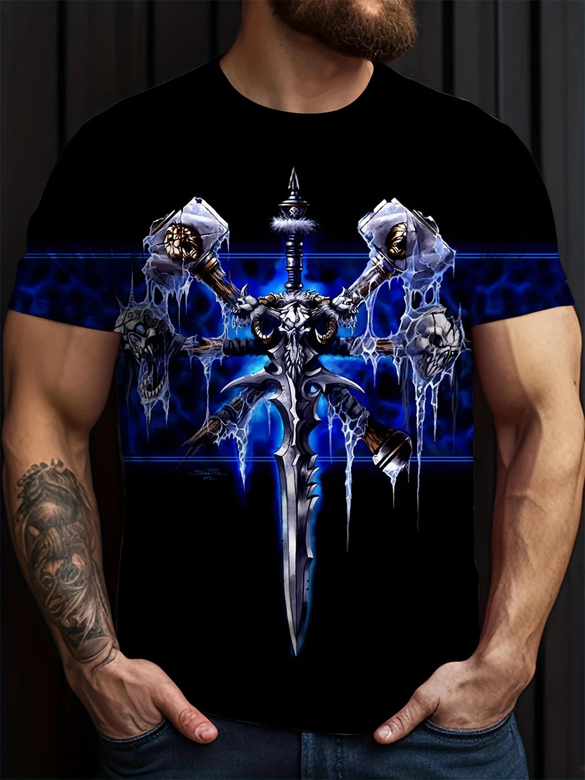 Camiseta de manga corta con estampado 3D de cabeza de calavera para hombre, camiseta de cuello redondo de estilo Punk, ropa de gran tamaño para exteriores de verano, novedad