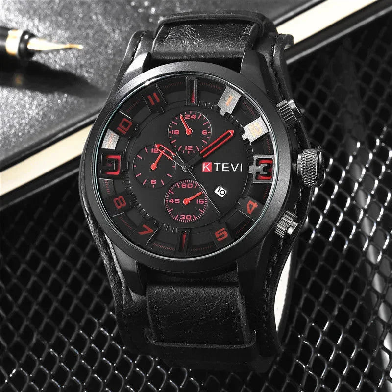 Reloj de Cuarzo para Hombre con Esfera Árabe, Correa de Cuero Informal, Relojes Deportivos con Calendario para Hombre