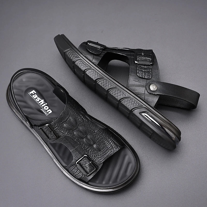 Sandalias para hombre al aire libre, zapatillas de verano al aire libre, zapatos de alta calidad, sandalias de cuero de verano 2025 para hombre, zapatos para caminar para hombre nuevo
