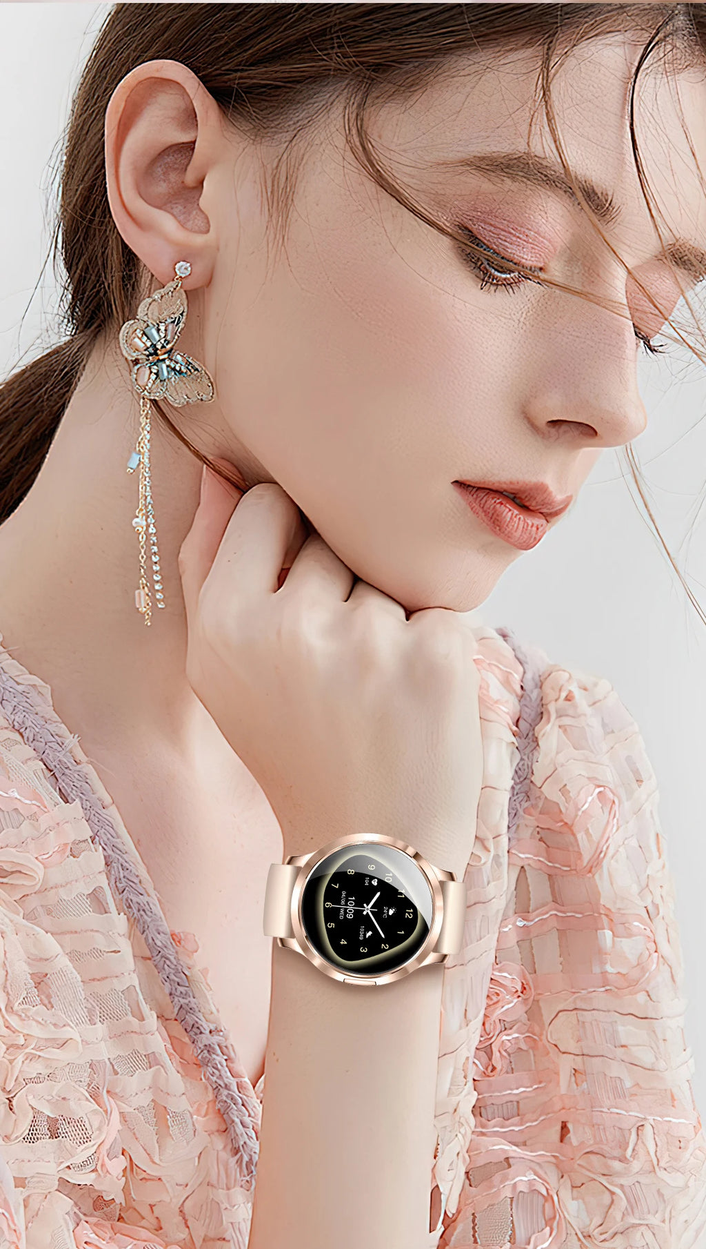 Nuevo reloj inteligente para mujer 1,32 "AMOLED pantalla completamente táctil Bluetooth llamada presión arterial IP68 impermeable NFC 7,3mm pulsera ultrafina