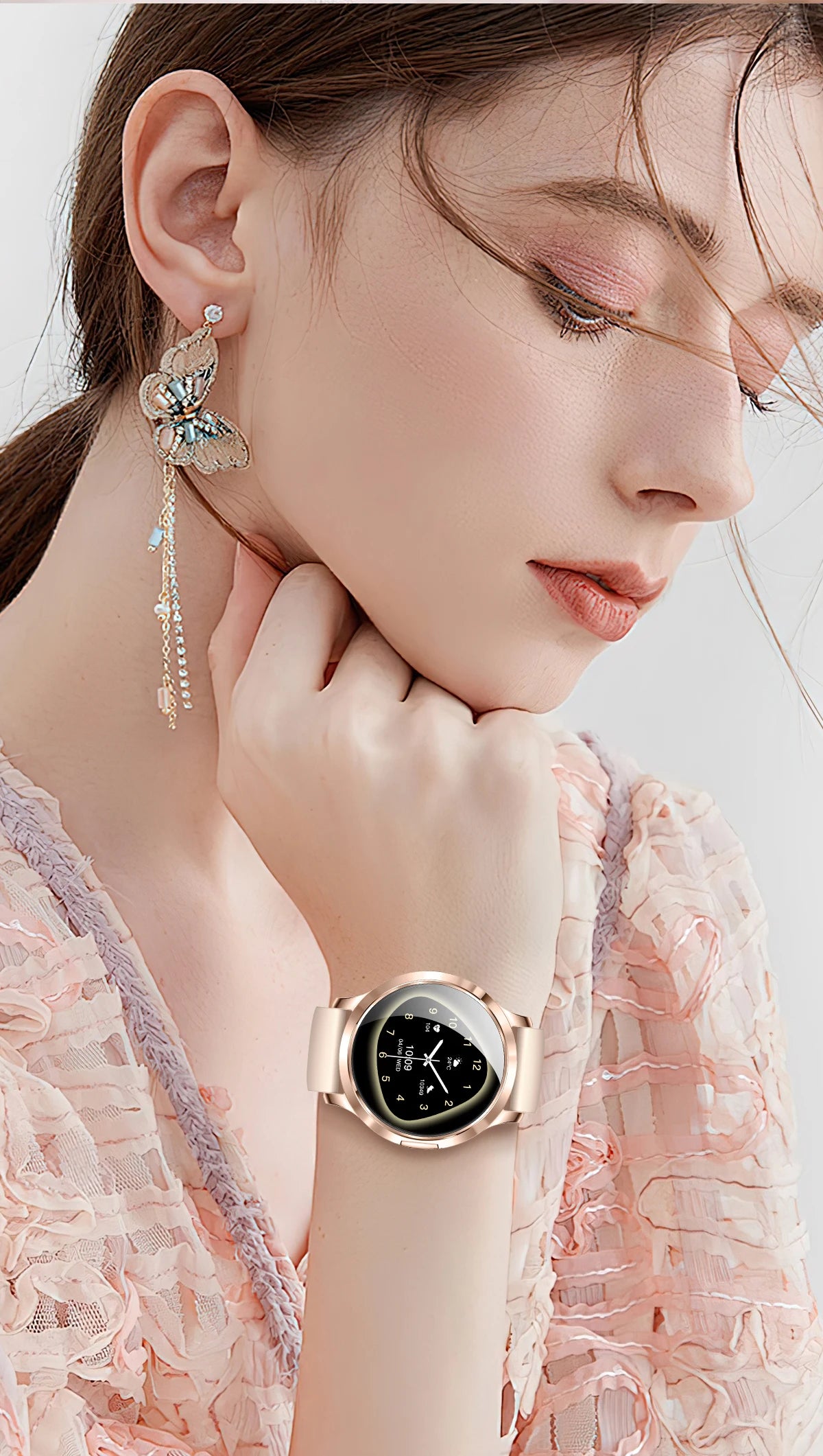 Nuevo reloj inteligente para mujer 1,32 "AMOLED pantalla completamente táctil Bluetooth llamada presión arterial IP68 impermeable NFC 7,3mm pulsera ultrafina