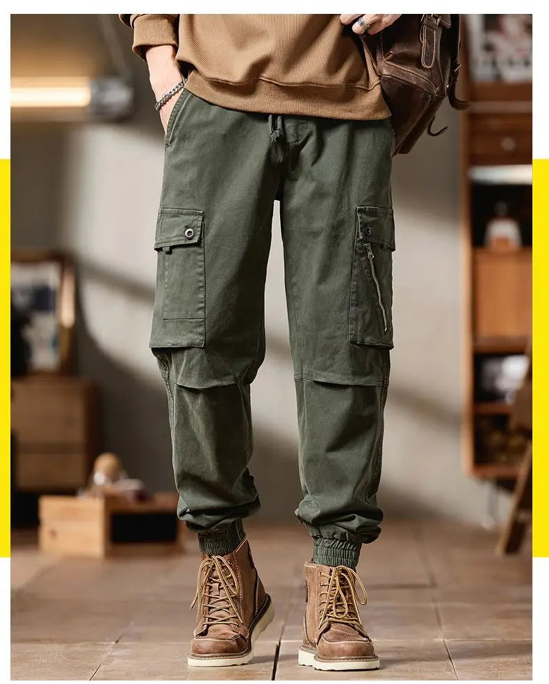 Pantalones Cargo avanzados para hombre, pantalones informales de marca a la moda para motocicleta, pantalones rectos ajustados elásticos multibolsectos para Otoño e Invierno para hombre