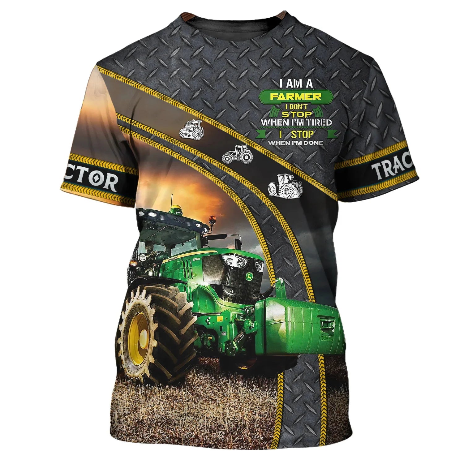 Camiseta con patrón de Tractor de granja para hombre, Top de manga corta con cuello redondo, tendencia de conductor de camión, secado rápido, gran oferta, Verano