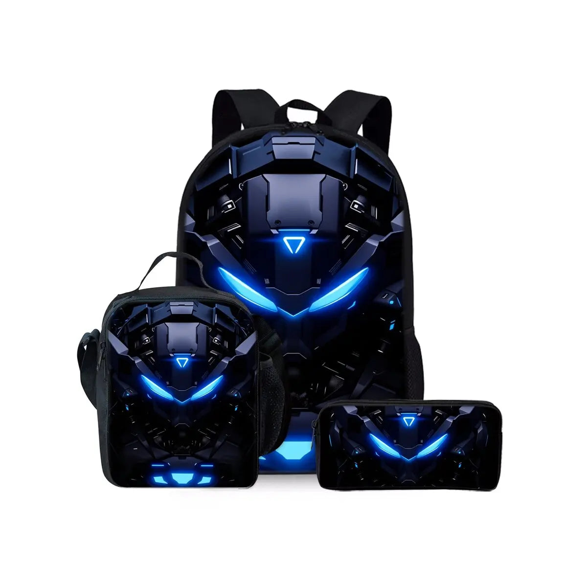 Mochilas Escolares de Tres Piezas con Estampado de Robots Mecánicos para Niños y Niñas, el Mejor Regalo, Diseño Plano 2D de Dibujos Animados
