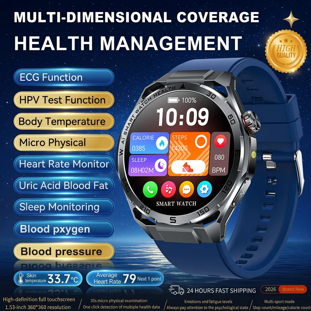 Nuevo Reloj Inteligente Médico con IA para Oxígeno en Sangre 2026, ECG Preciso, Ácido Úrico, Presión Arterial, Grasa Corporal, Fitness, Resistente al Agua
