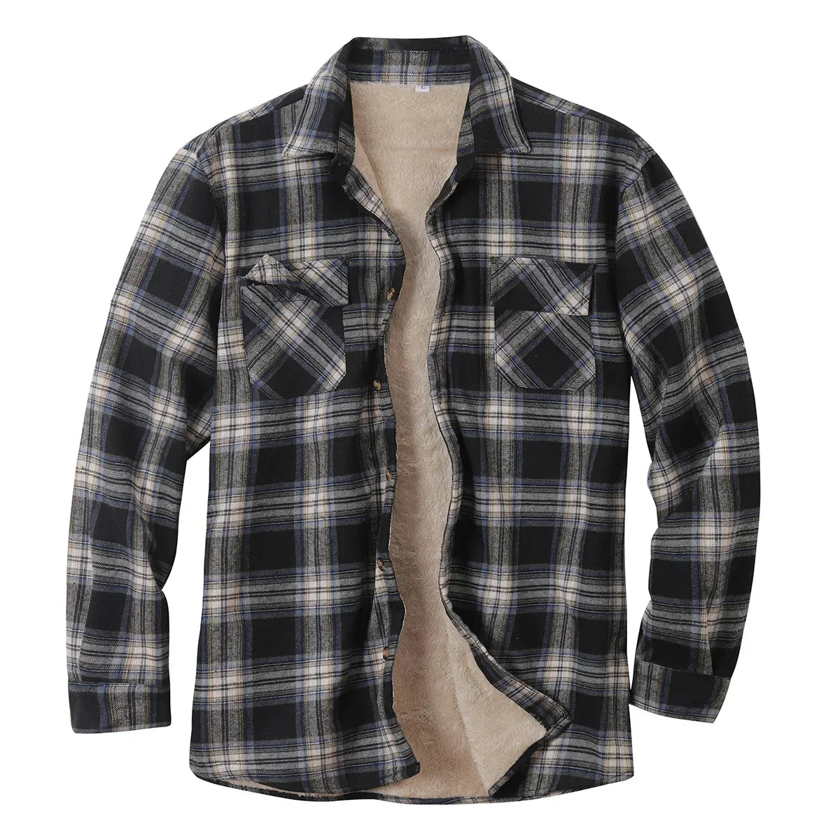 New2026 Chaqueta de lana a cuadros para hombre, Otoño Invierno, cuello vuelto, botón, camisa gruesa, chaqueta para hombre, chaqueta informal, camisas