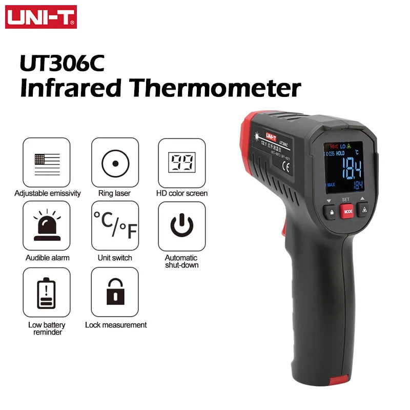 Termómetro infrarrojo Digital UNI-T UT306C medidor de pistola de temperatura láser Industrial sin contacto-50-500