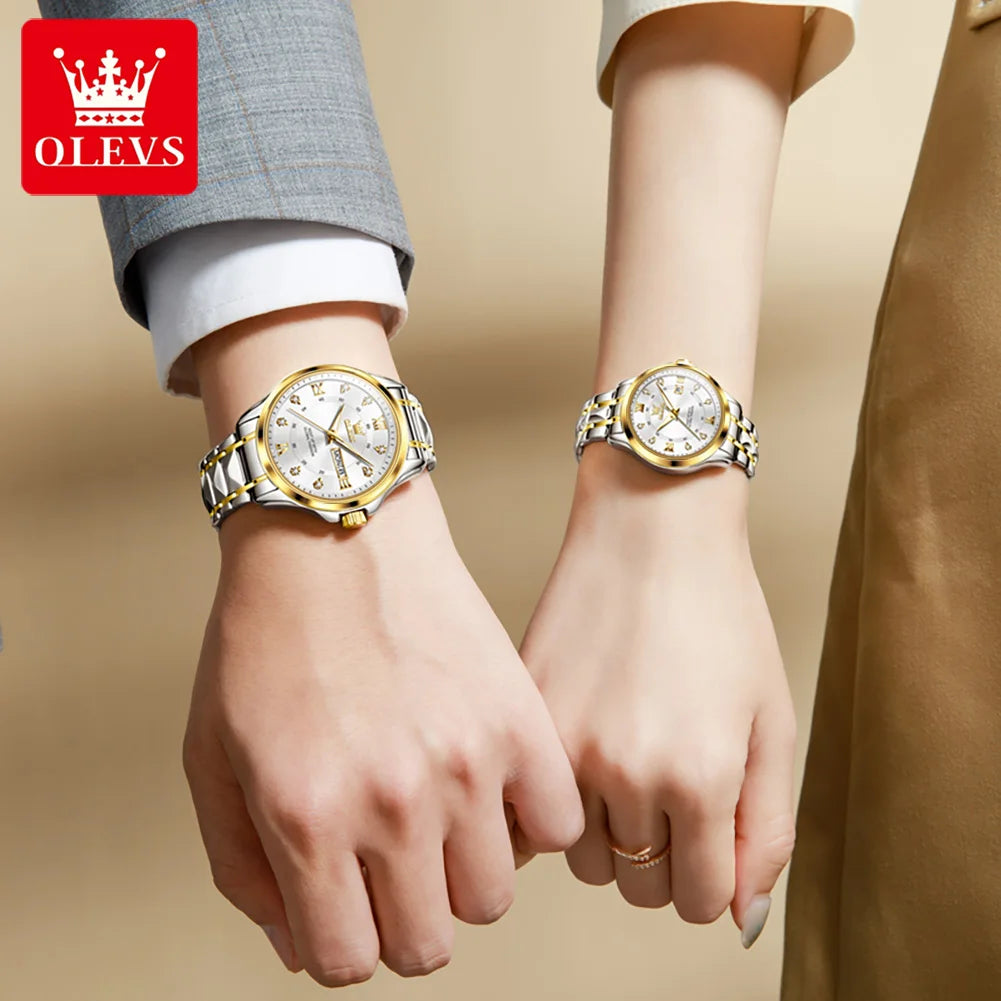 OLEVS, reloj de cuarzo Original superior para parejas, reloj de lujo con esfera de diamante a escala romana para hombres y mujeres, reloj de mano resistente al agua con correa de rombos