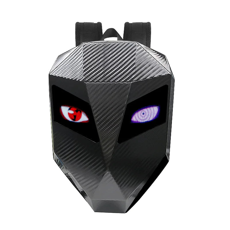 Mochila LED para Motociclistas con Ojos Brillantes, Textura de Fibra de Carbono, Casco, Mochila Escolar, Mochila para Portátil de Moto