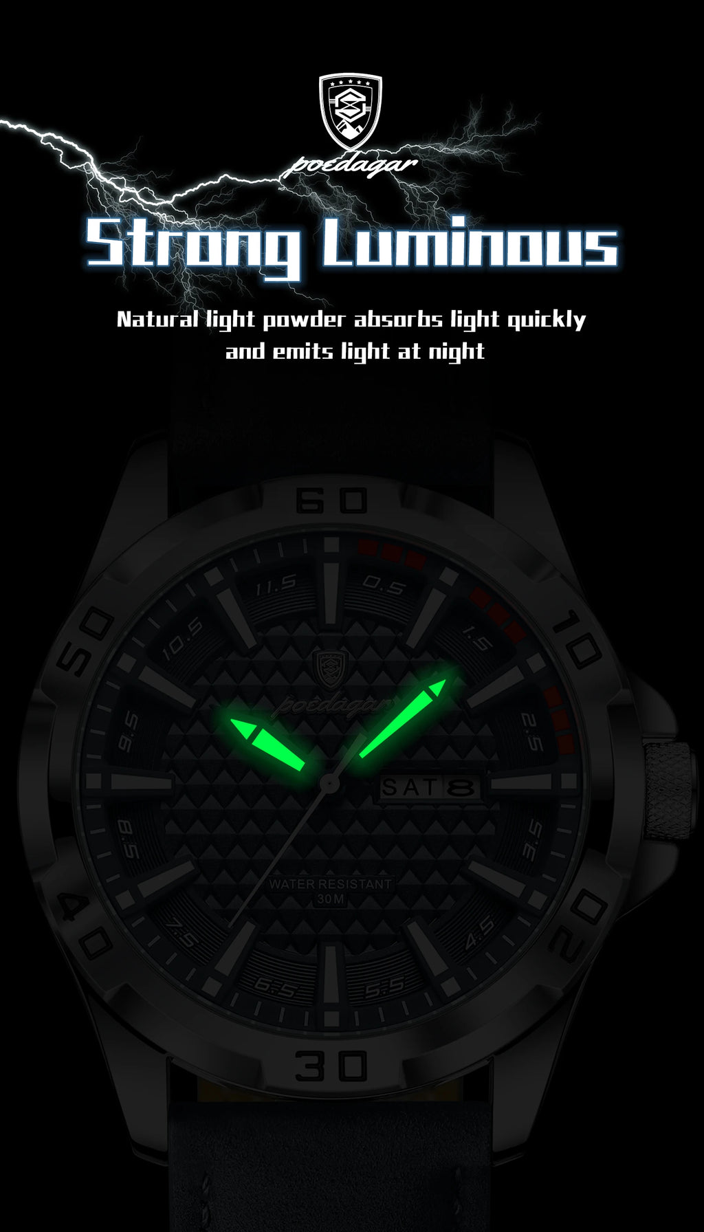 Reloj de pulsera POEDAGAR Original para hombre, Reloj de lujo resistente al agua con fecha luminosa y semana para hombre, relojes deportivos de cuero de cuarzo para hombre