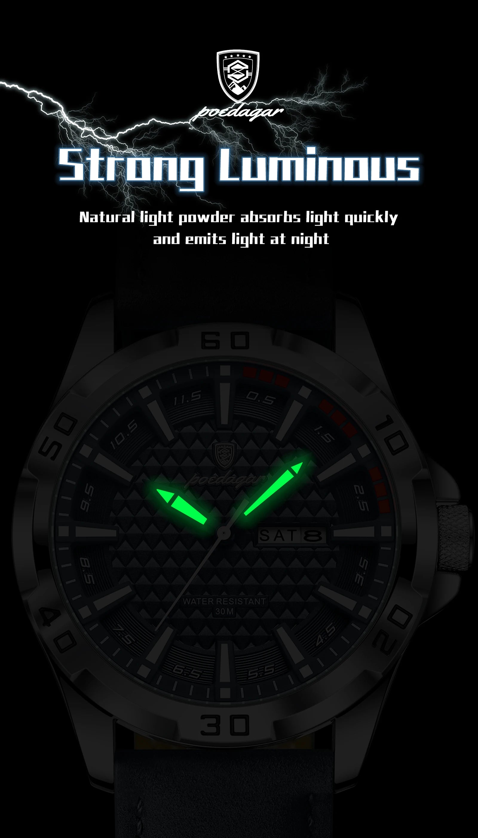 Reloj de pulsera POEDAGAR Original para hombre, Reloj de lujo resistente al agua con fecha luminosa y semana para hombre, relojes deportivos de cuero de cuarzo para hombre