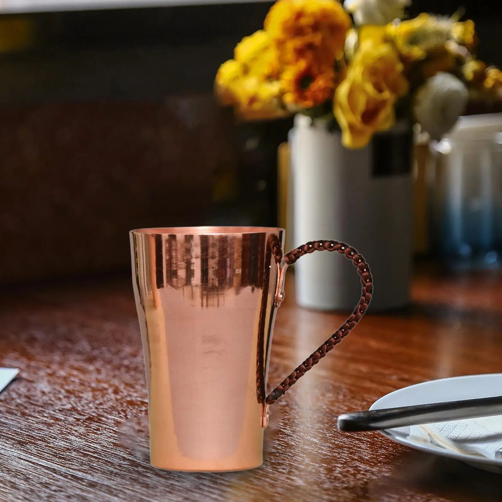 Taza de Cobre Puro de 400 ml, Taza de Cobre Hecha a Mano, Taza de Bebida Premium, Taza de Café de Lujo para Decoración de Cocina