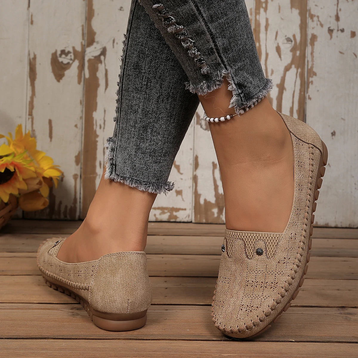 Goreyodoly, mocasines para mujer, diseño floral hueco, zapatos planos sin cordones, transpirables, ligeros, informales, para caminar, suaves y antideslizantes