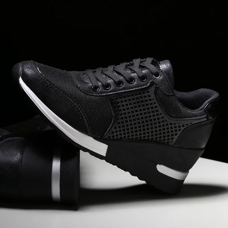 Zapatos vulcanizados para mujer con aumento de altura, zapatos ligeros y transpirables para caminar, zapatos de plataforma para mujer, zapatillas de deporte con cuña hechas a mano