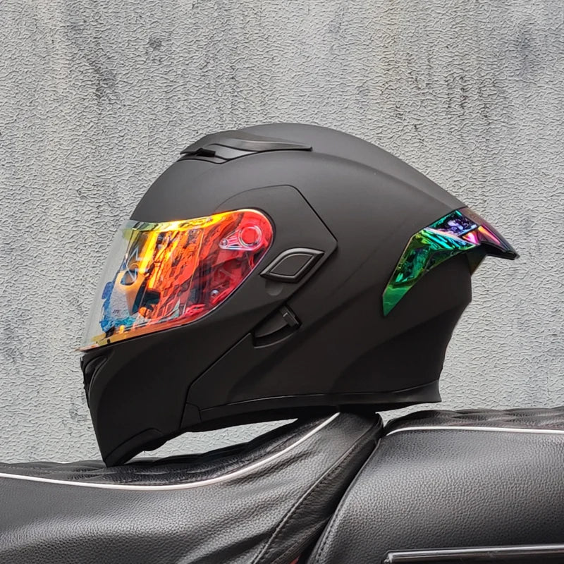 ORZ nueva calidad DOT doble lente Flip casco Abs cara completa motocicleta todoterreno casco de carreras de motos ala trasera personalizada
