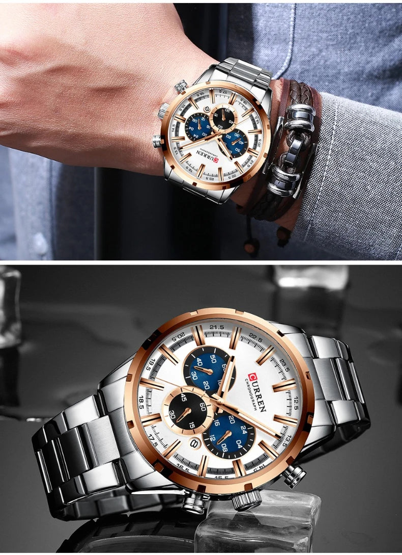 Reloj de pulsera CURREN de Cuero militar de lujo de la mejor marca, relojes deportivos informales para hombres, reloj de pulsera azul para hombre, reloj de pulsera cronógrafo de moda