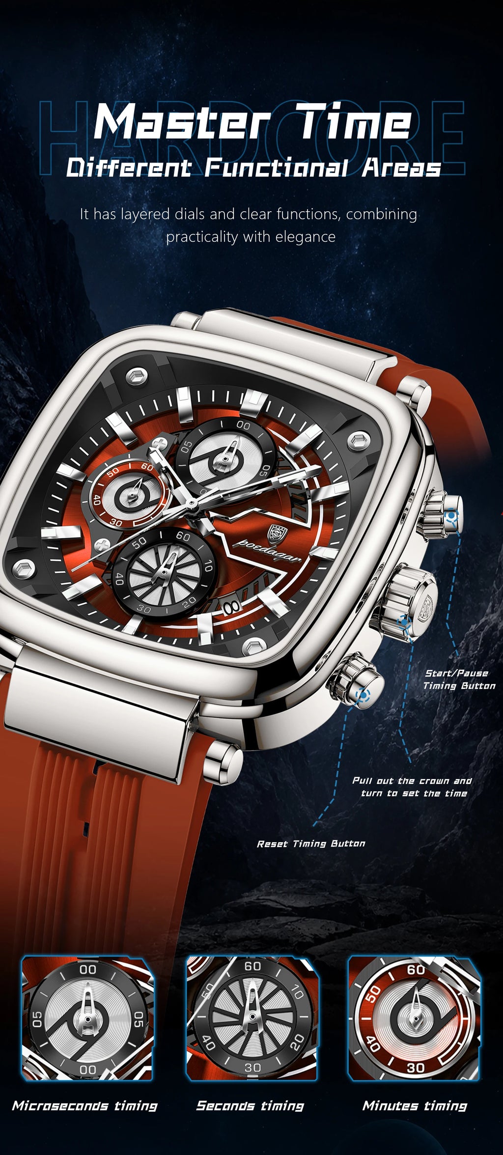 POEDAGAR Luxury Watch For Men Calendar Luminous Waterproof Man Clock Male Chronograph Silicone Sports Men's Quartz Watches Reloj