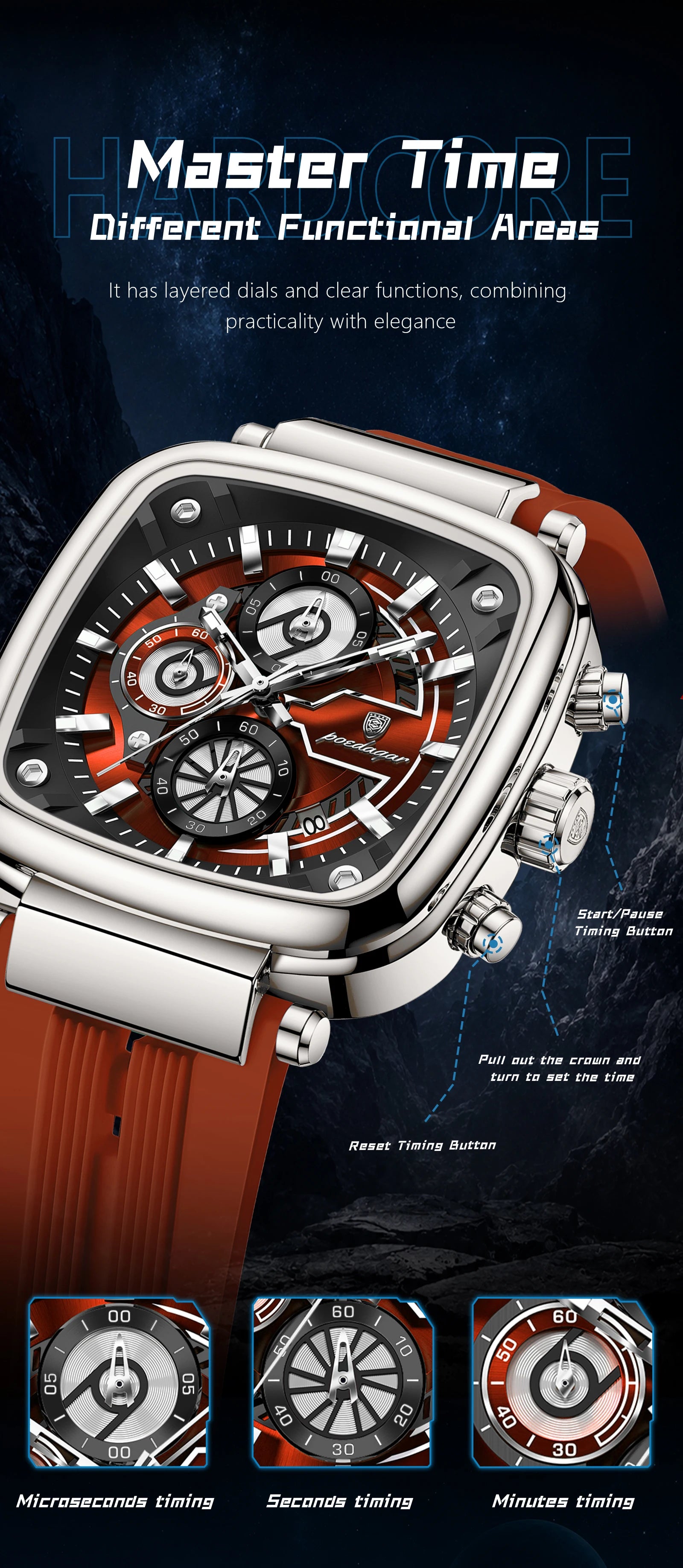 POEDAGAR Luxury Watch For Men Calendar Luminous Waterproof Man Clock Male Chronograph Silicone Sports Men's Quartz Watches Reloj