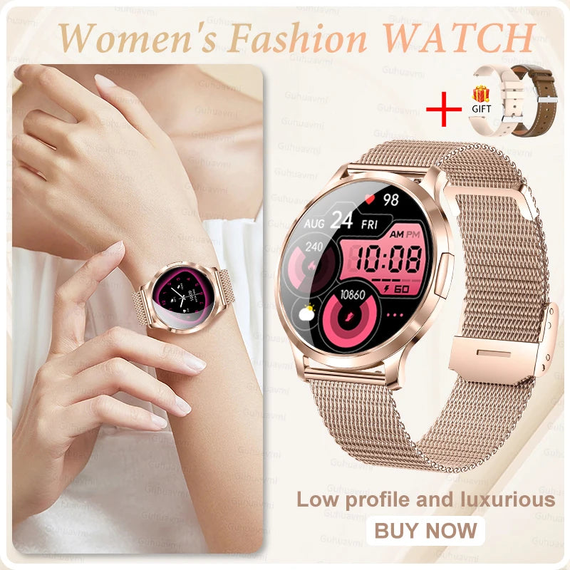 Nuevo reloj inteligente para mujer 1,32 "AMOLED pantalla completamente táctil Bluetooth llamada presión arterial IP68 impermeable NFC 7,3mm pulsera ultrafina