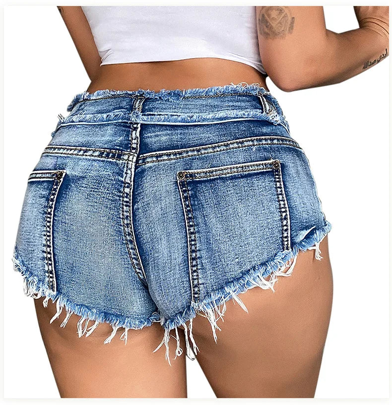 Pantalones Cortos elásticos con agujeros para Mujer, Vaqueros sexys De cintura baja, ropa De verano, 2022