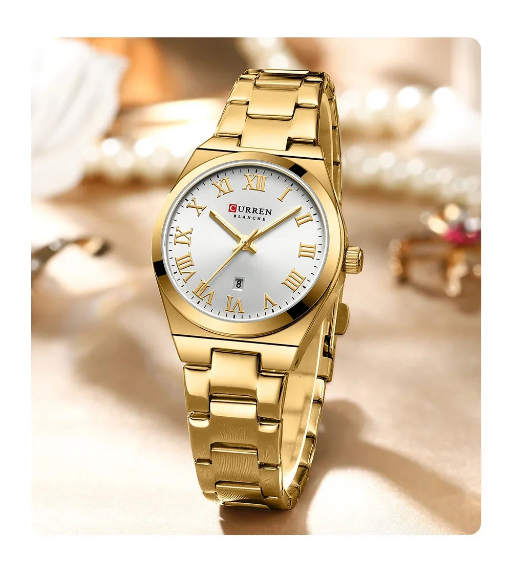 Reloj CURREN para mujer, relojes para mujer, relojes para mujer, vestido de moda resistente al agua, pulsera de acero inoxidable, relojes analógicos con fecha