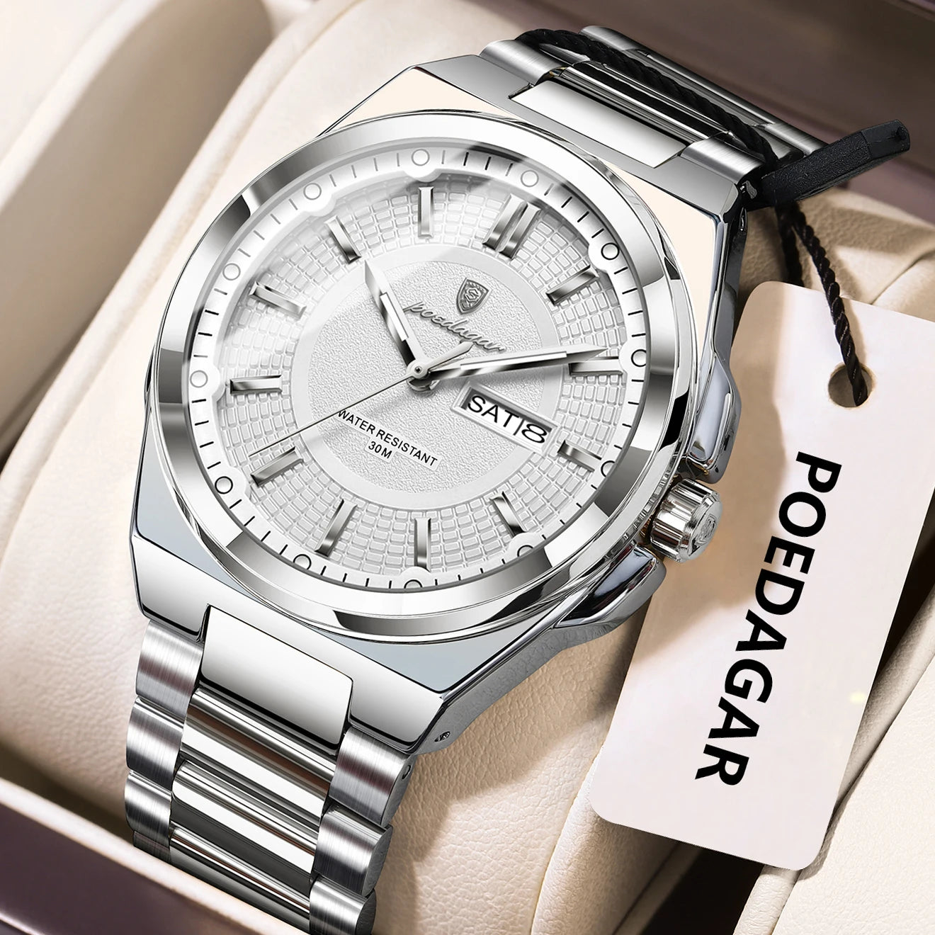 Reloj deportivo POEDAGAR Original para hombre, Reloj de pulsera de cuarzo con fecha y semana de lujo para hombre, relojes luminosos resistentes al agua de acero inoxidable para hombre