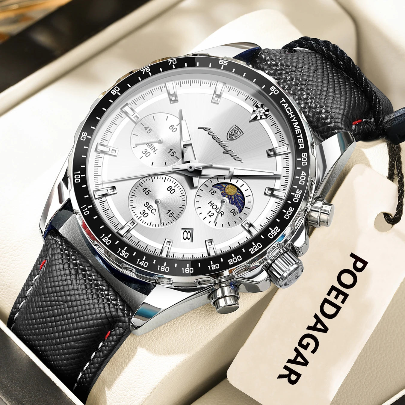 POEDAGAR Original Fashion Men Clock Luminous Waterproof Chronograph Date Man Wristwatch Leather Quartz Sport Men's Watches Reloj