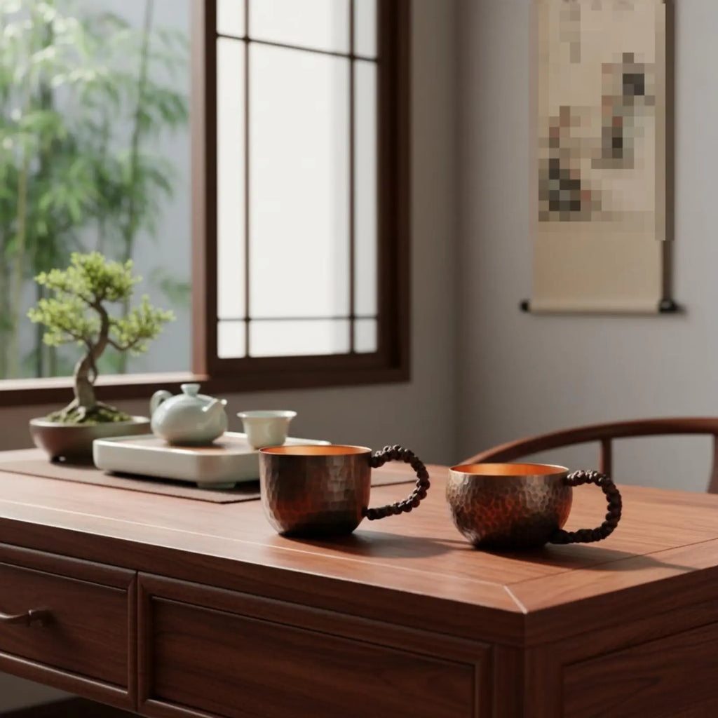 Recipiente para Bebidas de Cobre Martillado, Diseño Chino, Tazón para Bebidas, Taza de Cobre Vintage, Vajilla para Oficina