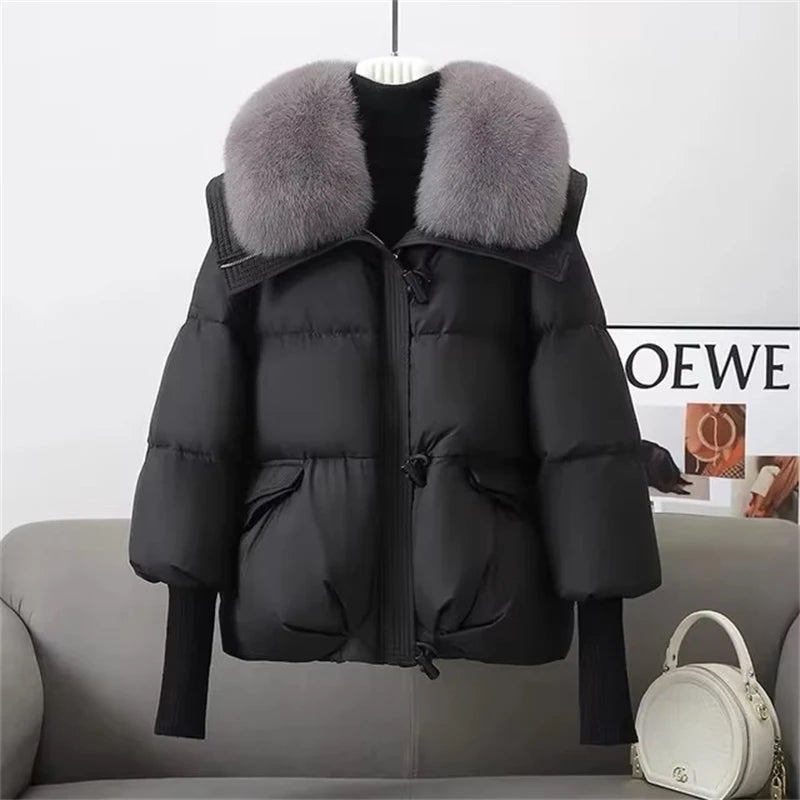 Women's Winter Parka, Korean Version Casual Coat, Women's Outerwear, Thick Temperament, Large Fur Collar, Women's Cotton Jacket 2025