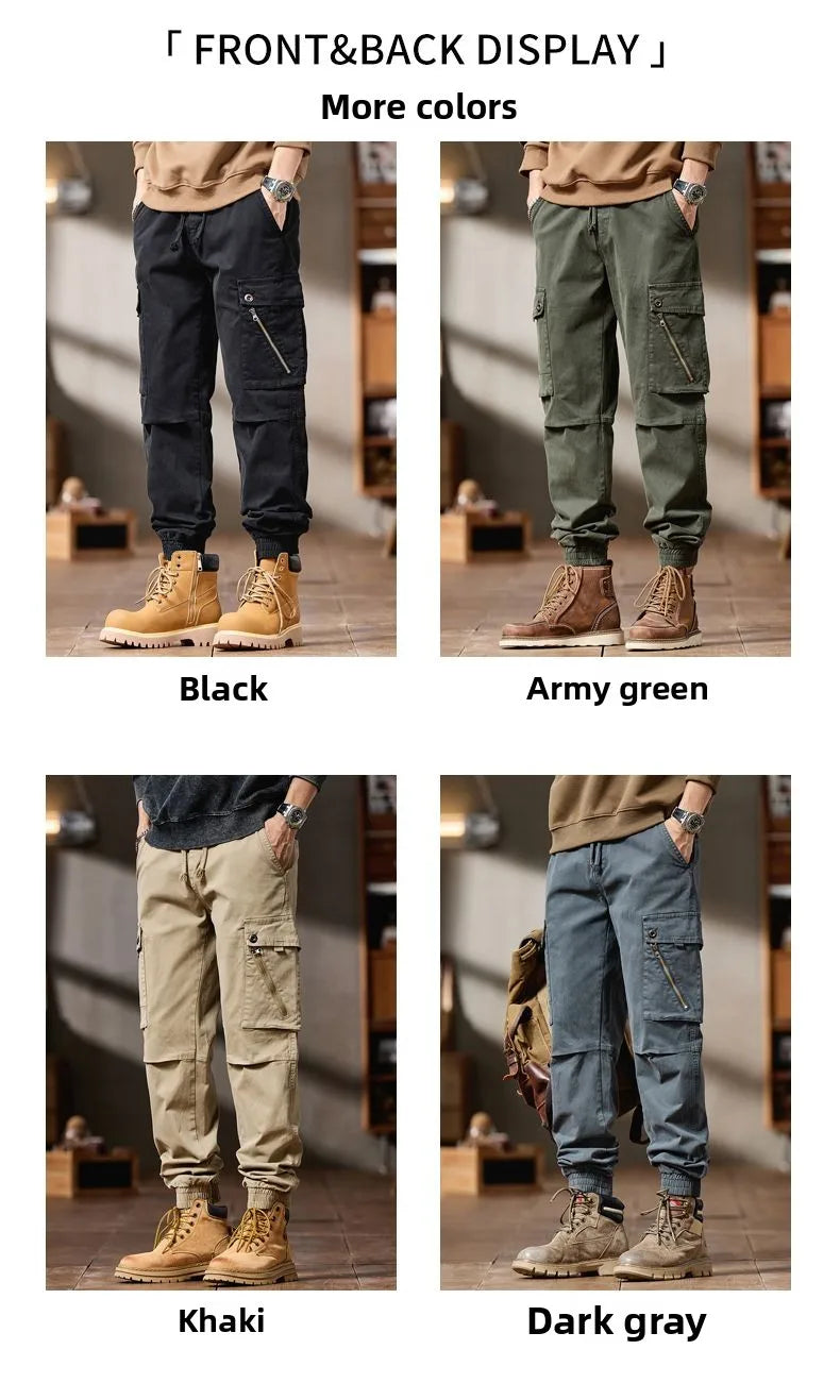 Pantalones Cargo avanzados para hombre, pantalones informales de marca a la moda para motocicleta, pantalones rectos ajustados elásticos multibolsectos para Otoño e Invierno para hombre