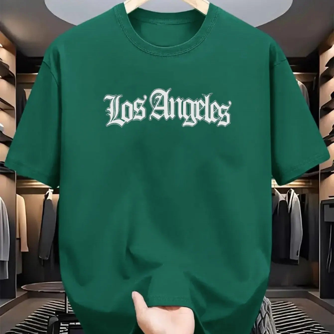 Camiseta deportiva holgada informal a la moda de algodón 100% de verano para hombre, camiseta de manga corta con estampado de letras de Los Ángeles y cuello redondo