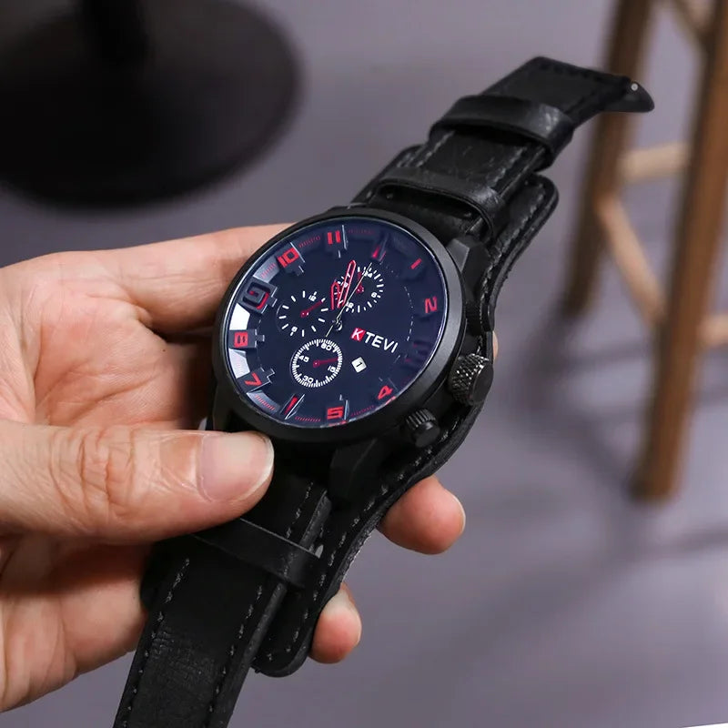 Reloj de Cuarzo para Hombre con Esfera Árabe, Correa de Cuero Informal, Relojes Deportivos con Calendario para Hombre