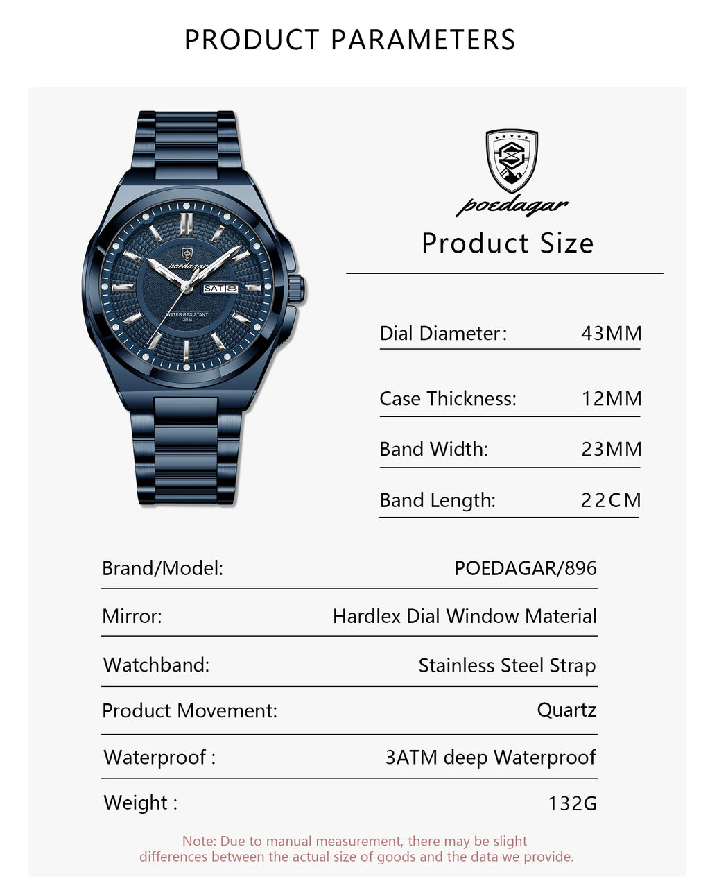 Reloj deportivo POEDAGAR Original para hombre, Reloj de pulsera de cuarzo con fecha y semana de lujo para hombre, relojes luminosos resistentes al agua de acero inoxidable para hombre