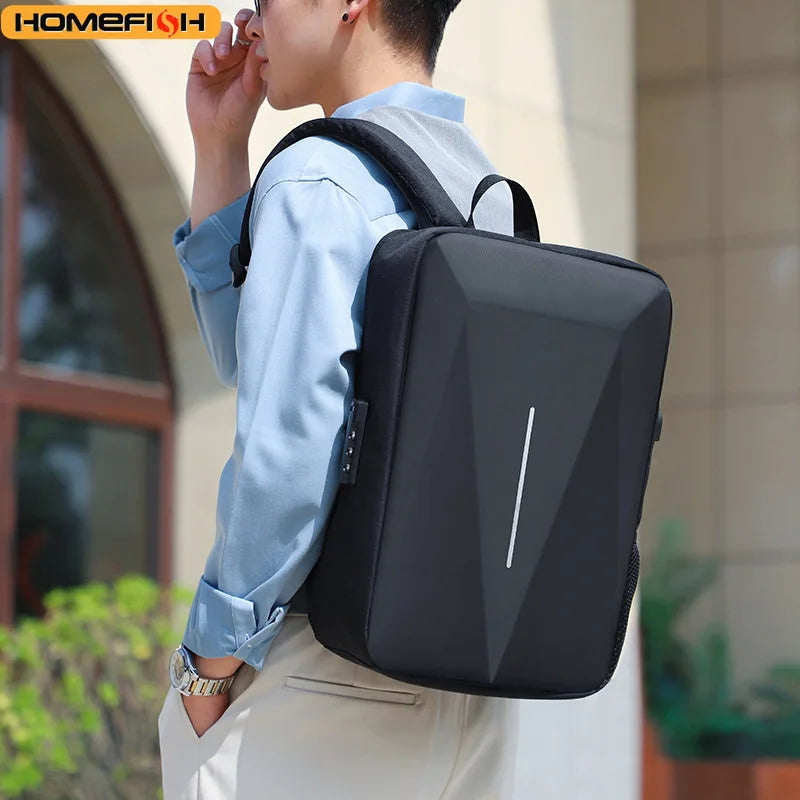 Mochila informal de carcasa dura para hombre HOMEFISH, mochila antirrobo, bolsa de viaje de alta capacidad con carga USB, bolsa de ordenador de negocios a la moda
