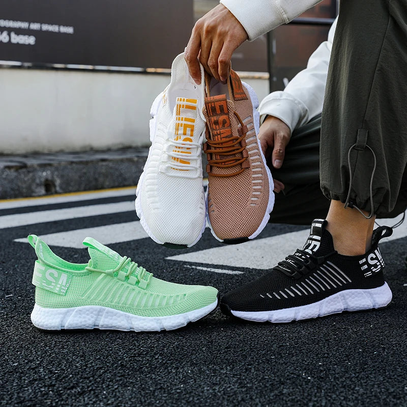 Zapatillas de tenis informales de malla para hombre, zapatos vulcanizados transpirables, suela suave, ligeros, al aire libre para senderismo, cómodos para correr, Verano